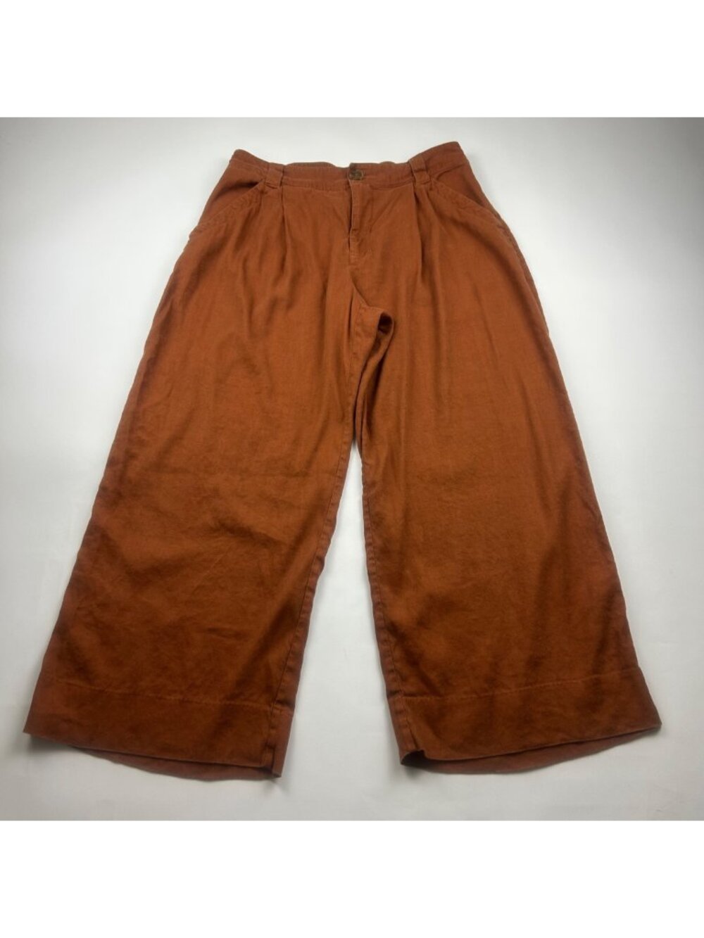 Cabi Dark Clay Brown Linen Blend Wide Leg Trouser M